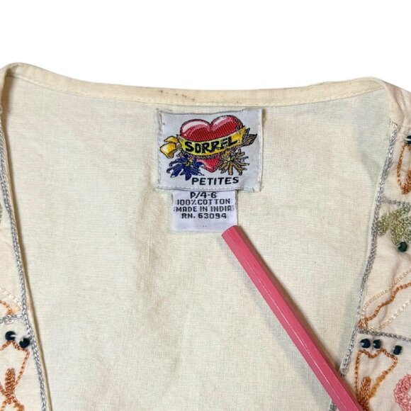 Vintage Sorrel Embroidered Beaded Boho Floral Vest Size 4/6 P - Picture 5 of 6